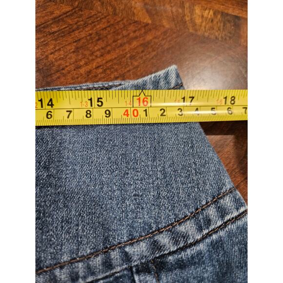 Vintage Liz Claiborne Midi Denim Skirt Flare Blue Jean Cotton Pleated Y2K Sz 12 - Picture 8 of 9